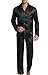 Sanraflic Herren Schlafanzug Pyjama Set Satin Nachtwäsche mit Langen Ärmel Loungewear (Schwarz, XL)