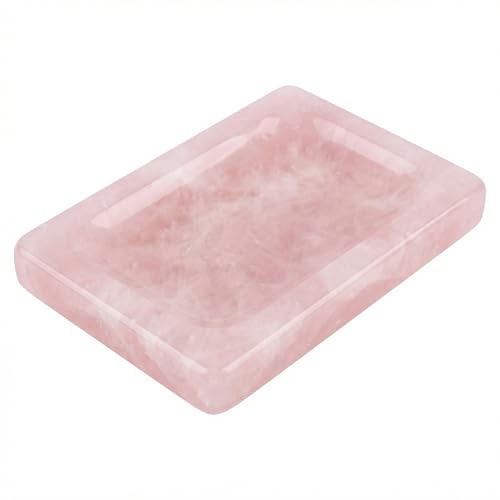 Lierlava Small Rose Quartz Soap Dish & Ring Holder - 4.3" Natural Pink Crystal Jewelry Tray - Mini Stone Decorative Dish for Bathroom Vanity & Nightstand