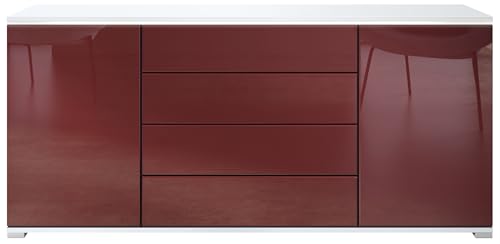 Vladon Sideboard Faro V2 - Kommode mit 2 Türen & 4 Schubladen, Schrank mit LED Lichtleiste, Weiß matt/Bordeaux Hochglanz (166,5 x 75,5 x 35) Vladon Sideboard Faro V2 - Kommode mit 2 Türen & 4 Schubladen, Schrank mit LED Lichtleiste, Weiß matt/Bordeaux Hochglanz (166,5 x 75,5 x 35)