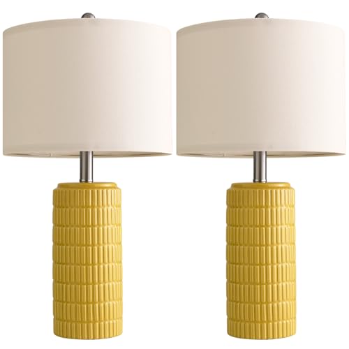 Image of PoKat 23 inch Yellow Table Lamps Set of 2, Modern Living Room End Table Lamps Decor, Ceramic Lamps for Living Room, Contemporary Nightstand Lamps for Side Console Table Hallway Gift