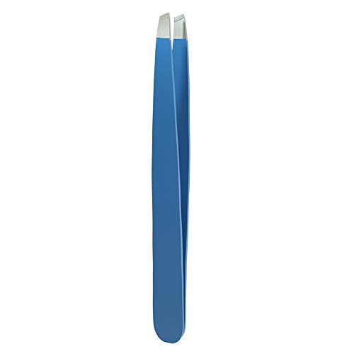 Slant Tweezers for Eyebrow - Precision Eyebrow Tweezers - Professional Stainless Steel Slant Tip Tweezer for Hair Plucker, Facial Hair, Eyelash, Brow Shaping (Blue)