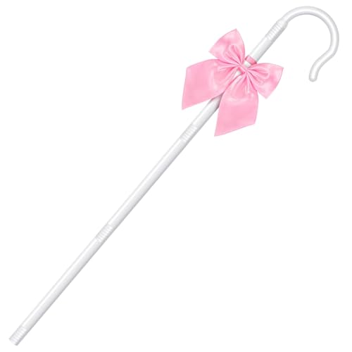 Shepherd Staff and Bow Tie White Hook Canes with Pink Bowtie for Women Halloween Party Cosplay (Style 2)