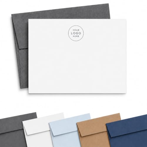 Image of Custom Logo Notecards With Envelopes, Upload Your Own Logo Stationery Cards | FLAT OR FOLDED, Business Stationery Thank You Cards for Men or Women, Your Choice of Colors and Quantity