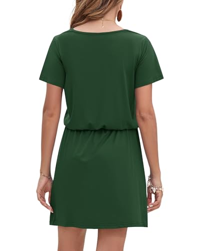 Image of AUSELILY Womens Summer Dresses 2026 Causal Short Sleeve V Neck Tie Front Mini Short Dress with Pockets