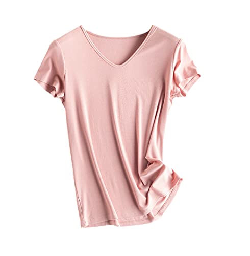T-shirt d'été en soie véritable pour femme avec manches courtes Rose V M