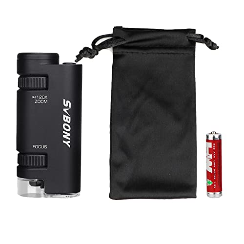 Svbony Sv603 Pocket Microscope 60X-120X, Led Lighted Zoom Portable Microscope, Kids‘ Microscope For Learning,1X Aaa Battery And 1X Portable Soft Case Included #TOP6
