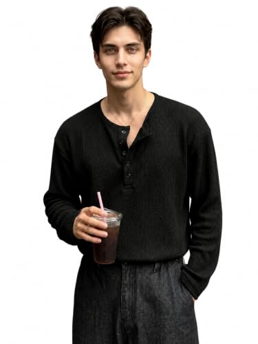 Image of Men's Textured Fabric Solid Half-Open Collar T-Shirt | Full Sleeve, Casual Shirt