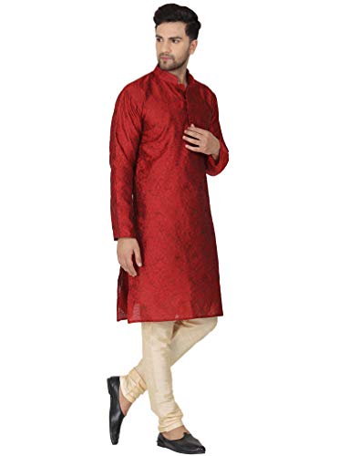 Image of Amazon Brand - Anarva Men's Jacquard Silk Embroidered Kurta Pyjama Set Paisley Thread Work Festive Party Dress