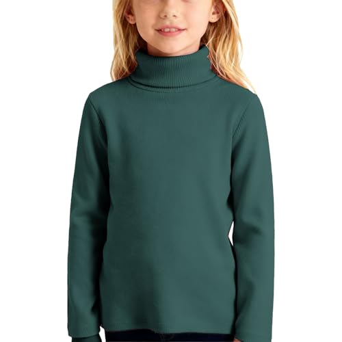 Kids Fleece Turtleneck Blouse Slim Fit Undershirt Boys Stretch Lightweight Pullover Sweatshirt Athletic Long Sleeve T Shirt Teens Plain Preppy Shirts Trendy Casual Top,Blackish Green, Size 5-6 Years