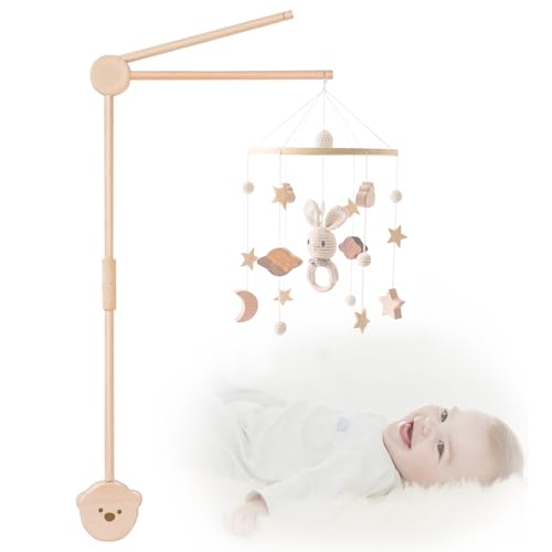 Aurinovellia Support Mobile Bebe Bois, Bras Mobile Rotatif, Base en Forme d'ours, Adapté aux Lits d'enfants et aux tables à langer, Suspension Carillons éoliens