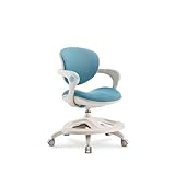 2xhome Ergonomic Kids Desk Chair with Rotating Footrest | Growing Office Chair with Adjustable Seat and Lumbar Support Back Height | Locking Casters | Removable Washable Upholstery, Blue, Single