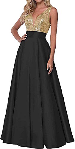 Faironline Women's V Neck Satin Bridesmaid Dresses Long Prom Evening Ball Gowns Size 2 Black : Clothing, Shoes & Jewelry