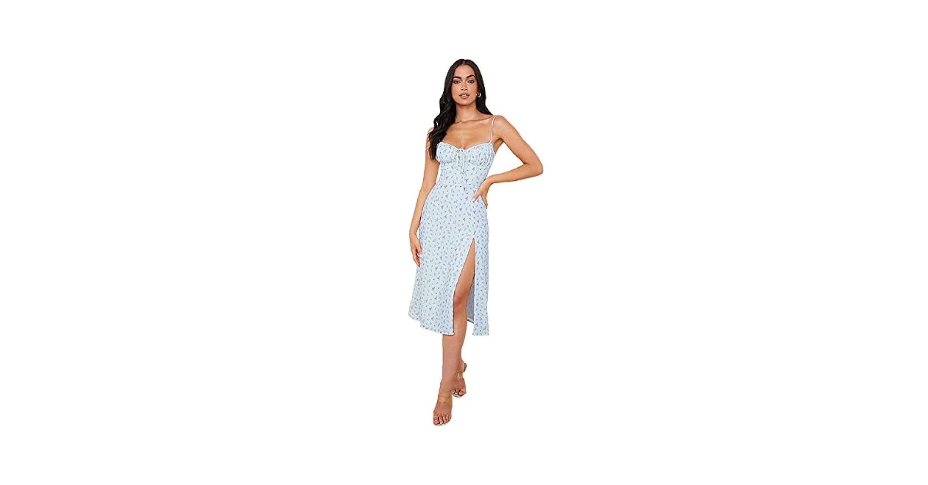 【Since Then】Floral Suspender Holiday Asymmetry Dress XIEHC Midi Dresses for Women, Floral Suspenders, lace-up