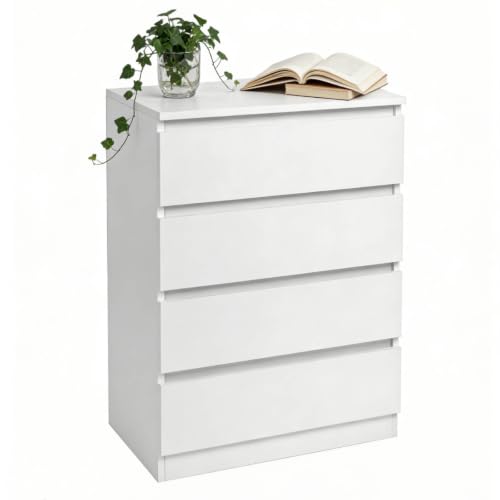 LEADZM Commode Blanche à 4 tiroirs, Meuble Rangement, Commode Chambre, Armoire à tiroirs 60 x 38 x 78 cm