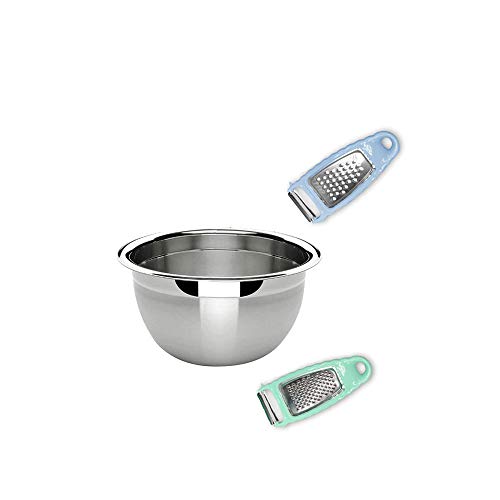 Tigela Bowl Aço Escovado Borda Polida e Kit Raladores