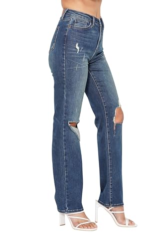 Judy Blue Women's High Waisted Ripped Knee Dad Jeans2