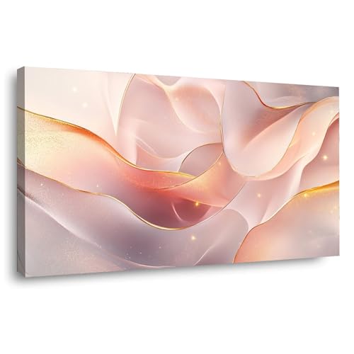 Peinture au fluide doré de haute qualité sur toile tendue avec cadre rose
