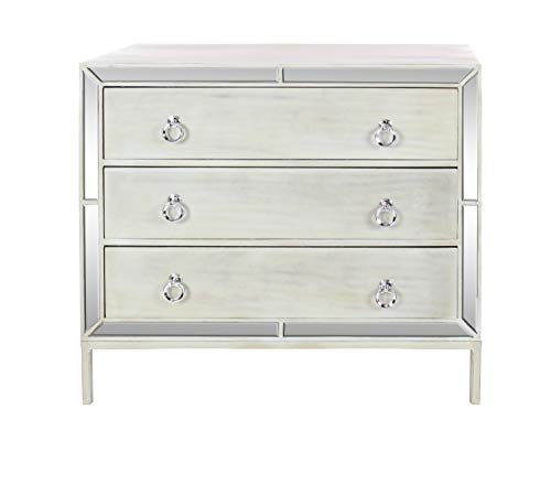 Deco 79 Wood Rectangle Chest With Ring Handles, 36" X 16" X 32", White #TOP2