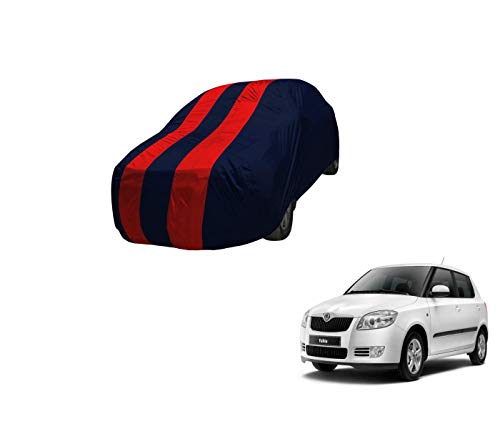 Image of Auto Hub Car Cover Compatible with Skoda Fabia with Mirror Pocket,Triple Stitched, Weather Proof, Fabia Car Cover- Navy-Red