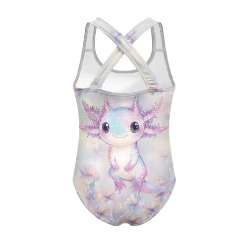 Image of Girls One Piece Swimsuits Axolotl Cross Back Swimwear Beach Summer Quick Dry Beach Bathing Suit