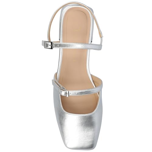 Journee Collection Women's Gretchenn Buckle-Strap Heeled Mary Jane Flats, Silver, 10 Wide4