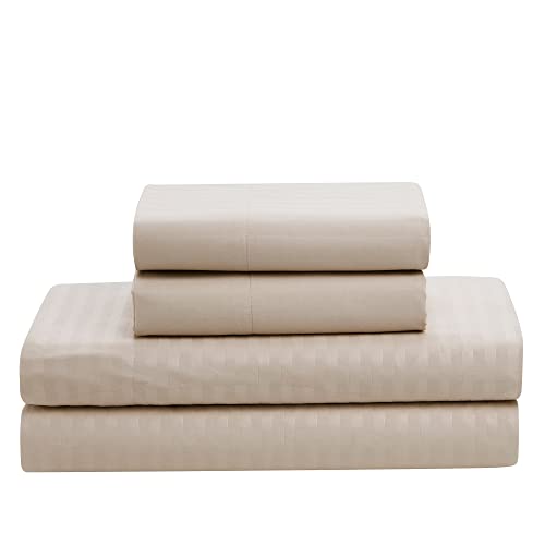 Image of Sweet Home Collection 8 Piece Bed In A Bag with Dobby Stripe Comforter, Sheet Set, Bed Skirt, and Sham Set - Queen - Beige