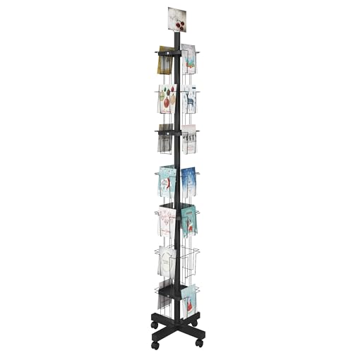 Kroey 28 Pockets Countertop Rotating Greeting Card Rack, 7 Tier magazine Display Stand Rotating magazine rack for Postcards, Brochures, and Greeting Card (28 Pockets)