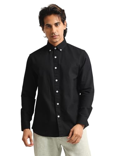 Image of MANIAC || Mens || Solid || Collared Neck || Full Sleeve || Oxford || Linen Blend Fabric || Shirt