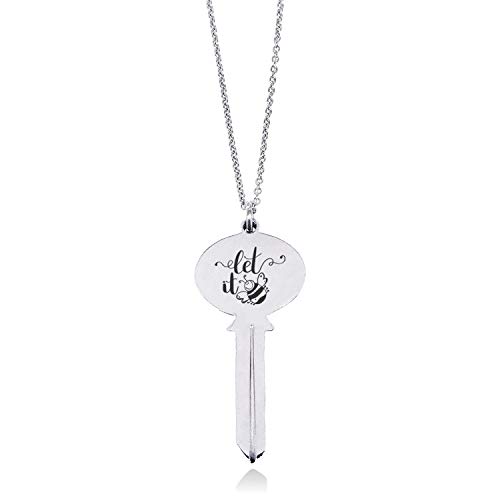 Tioneer Stainless Steel Let it Bee Oval Head Key Charm Pendant Necklace