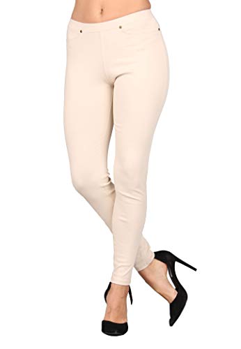 Lildy Women's Denim Jeggings, Stretchable Cotton Blend, Cream, Large/X-Large