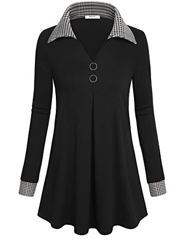 Bebonnie Womens Long Sleeve Casual Lapel V Neck Pullover Tunic Blouse Tops with Buttons2