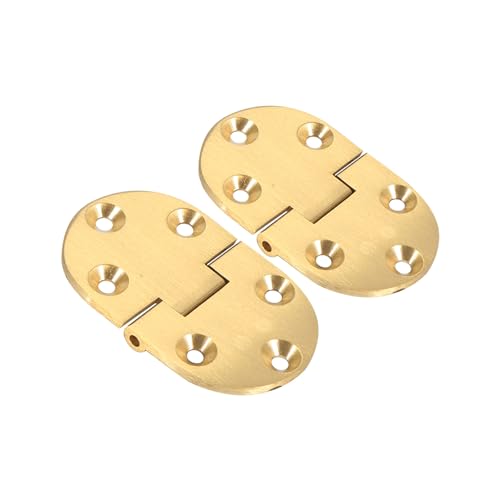Image of Brass Butler Tray Hinges, 2 Pack Round Cabinet Hinge Set with Screws, 2-1 /2 Inch Heavy Duty Folding Table Hinge, 180 Degree Flip Top Hardware for Furniture Repair