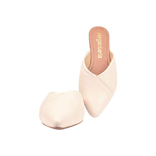 Mule Feminino Branco Rasteirinha Bico Fino Eleganteria Tamanho:38:Cor:Branco