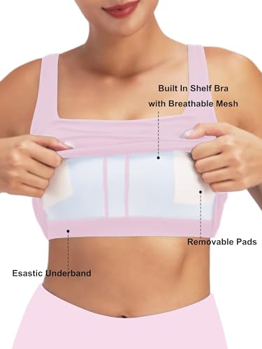 Image of Sunzel Square Neck Longline Sports Bra, Built-in Bra Crop Tank Top | Buttery Soft, Removable Pads, Light to Medium Support, Wide Straight Straps, Yoga, Pilates, Gym, Daily Wear