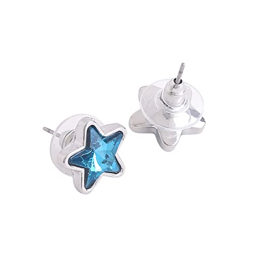 Crystal Star Stud Earrings Silver Tone