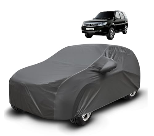 Image of Auto Hub Waterproof Car Cover Compatible with Tata Safari Storme with Mirror Pockets, Soft Cotton Lining, Safari Storme Car Cover Waterproof, Grey