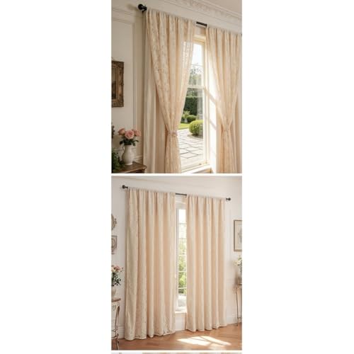 Rideaux en dentelle en polyester beige aux finitions soignées - 4