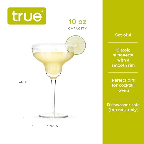 Image of True Margarita Glass, Crystal Stemmed Cocktail Glasses, Dishwasher Safe, Mixed Drink Glasses, Daquiri Glass Holds 10 oz., Set of 4, Clear