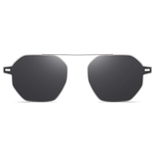 Kachawoo Occhiali Magnetici Polarizzati Clip On Occhiali Da Sole Per Uomini Donne UV400 Metallo Poligono Occhiali Moda, Pistola Con Grigio, L - 2