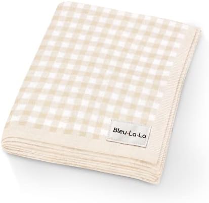 Luxury Knit Baby Blanket - 100% Soft Fine Cotton Quilt Blanket - Use as Receiving Swaddling Crib Stroller Nursery Bed Shower Baby Gift Registry for Newborns Toddlers Boys & Girls (Plaid - Beige)