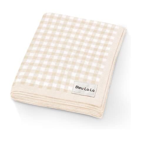 Bleu La La Checkered Baby Blanket Swaddle - 100% Soft Cotton Quilt Swaddling Crib Stroller Blanket for Nursery Bed Shower Baby Gift Registry for Newborns Toddlers Boys & Girls (Plaid - Beige) Cover