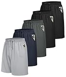 BOOJO 5 Pack Gym Shorts Men with Pockets UK Sports Breathable for Running Training(Black+Black+Dark Grey+Navy+Light Grey,L)