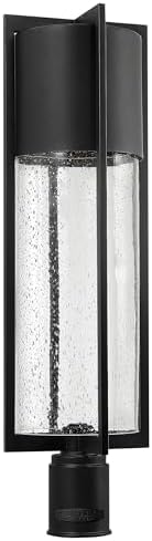 Hinkley Shelter Large Post Top or Pier Mount Lantern, LED Included, Aluminum, Clear Seedy Glass Shade, Dark Sky Compliant, Black Finish