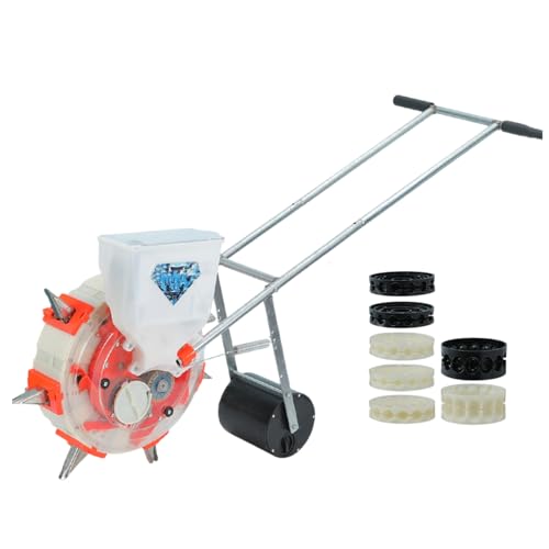 Seminatrice da giardino a spinta manuale con controllo del grano regolabile per piantare e fertilizzare efficienti