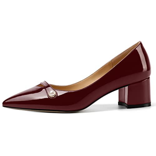 ROSERWISH Womens Party Dress Slip On Patent Pointed Toe Chunky Low Heel Pumps Shoes 2 Inch2