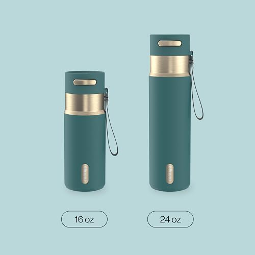 Image of Contigo AutoSeal 16 oz Stainless Steel Vacuum-Insulated Water Bottle with Leakproof Push-Button Spout & Lock, Carry Strap, BPA-Free & Lead-Free, Dishwasher Safe