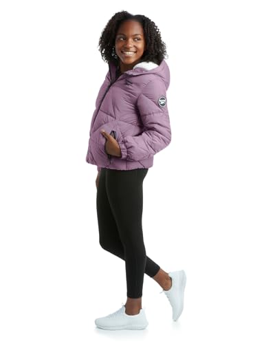 Image of Reebok Girls Heavyweight Quilted Cropped Puffer Parka with Sherpa Lining | Plush Faux-Fur Trim, Wind-Blocking Hood, Deep Pockets for Warm Hands, Modern Silhouette for School and Cold Days