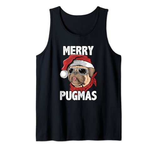 Merry Pugmas Funny Christmas Pug Santa Hat Dog Lovers Camiseta sin Mangas