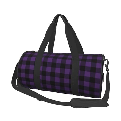 Travel Duffle Bag, Purple black plaid Sports Gym Bag for Women Men, Carry On Bag Weekender Overnight Duffel Bag, Personal Item Travel Bag