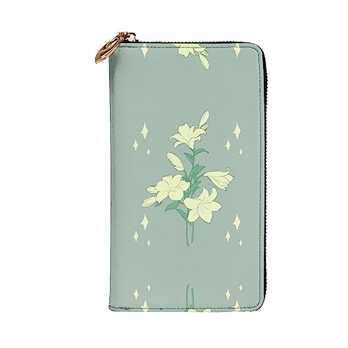 Leather Wallet 7.48 x 4.13 in - Stylish and Durable Wallet for Women with Multiple Compartments and Zipper Design Cartoon white lilies Prints2